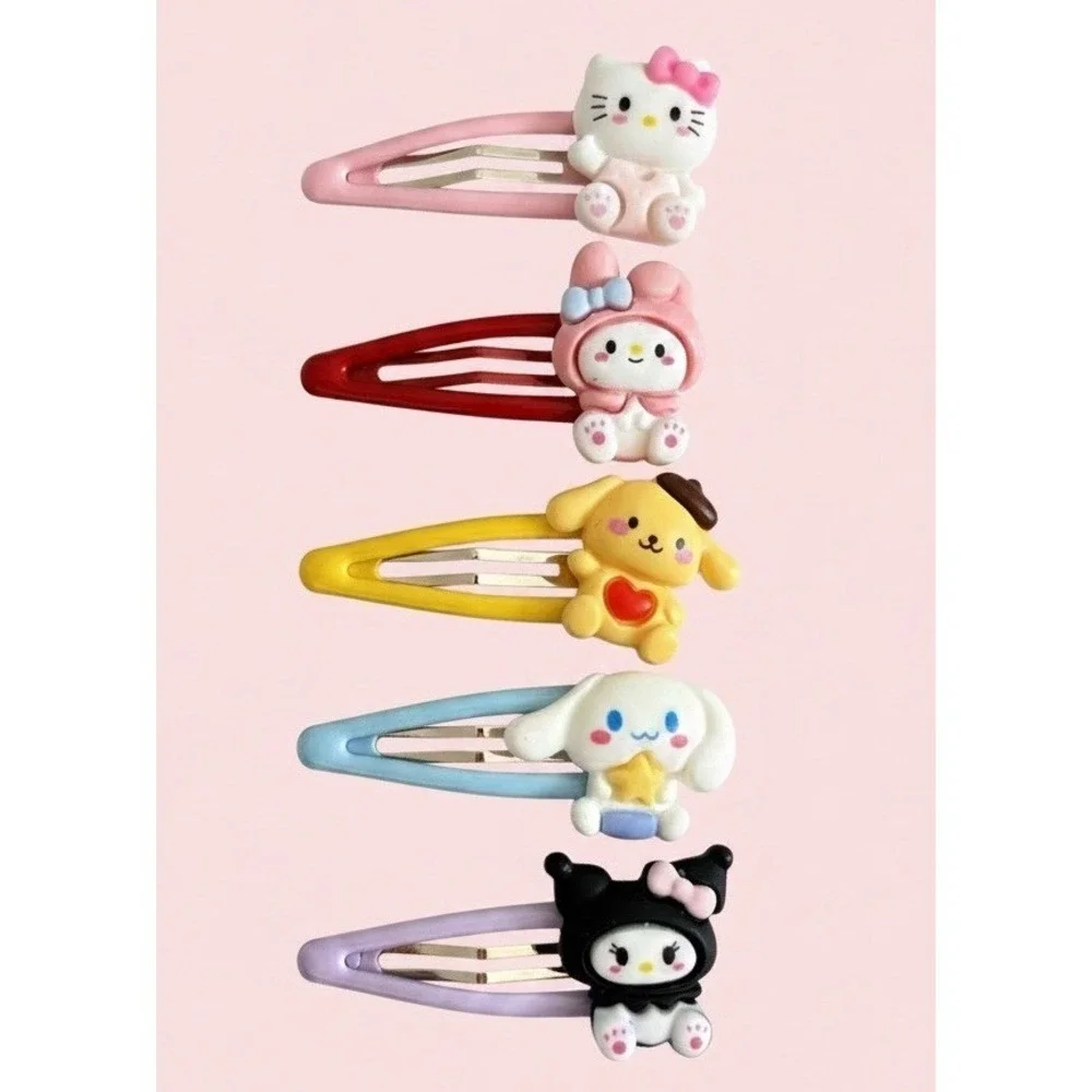 5 PC Set Sanrio Hair Clips Girls Hello Kitty Cinnamoroll Snap Barrette Hair Clip